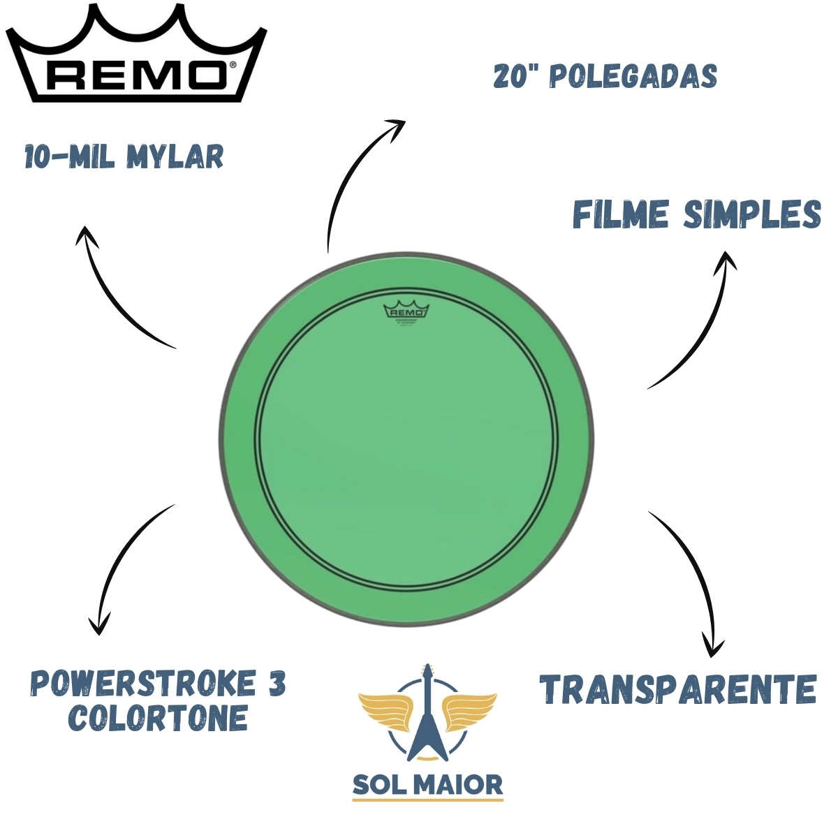 Pele Remo 20" Powerstroke 3 Colortone Verde P3-1320-CT-GN  - Grupo Solmaior