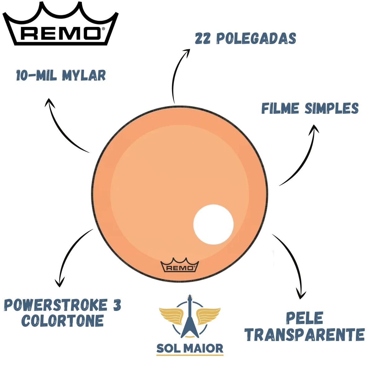 Pele Remo 22" Powerstroke 3 Colortone Laranja P3-1322-CT-ORG  - Grupo Solmaior
