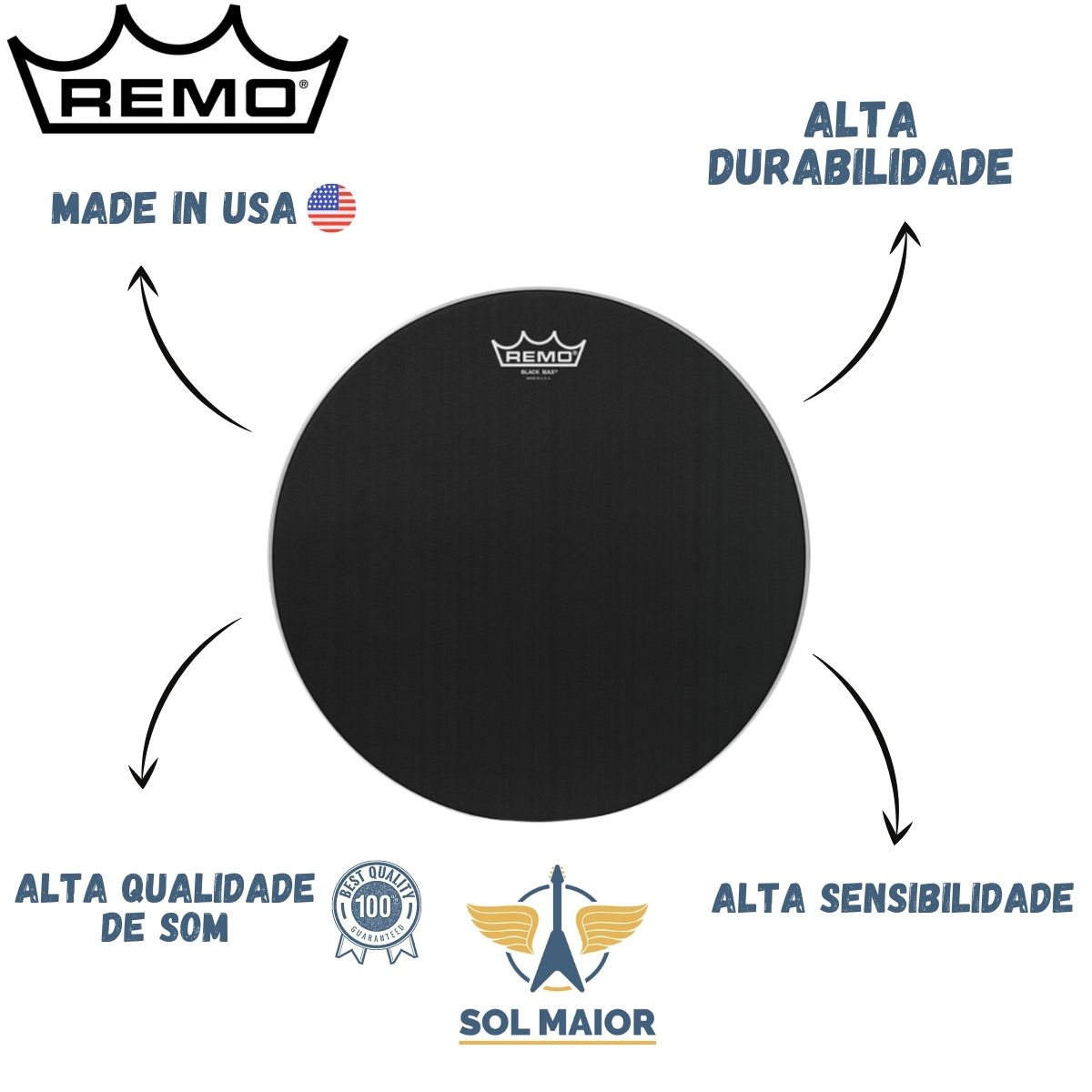 Pele Remo para Caixa Marcial de 14" Black Max KS-0614-00  - Grupo Solmaior