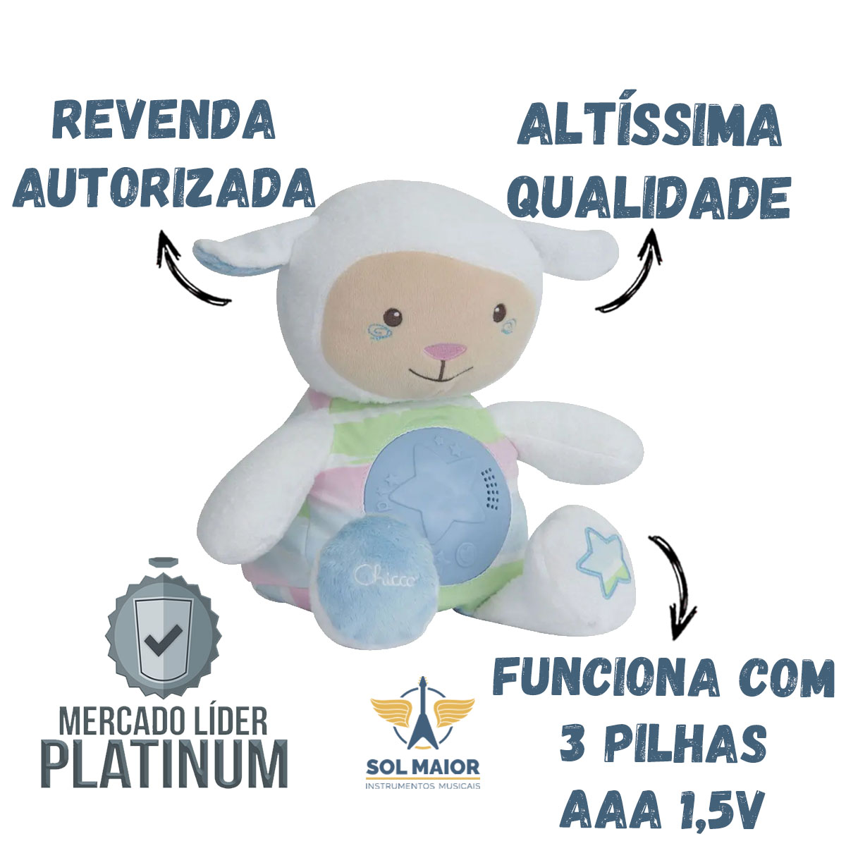 Primeiro Brinquedo Ovelha Doce Soninho Azul Chicco 090902 - Grupo Solmaior