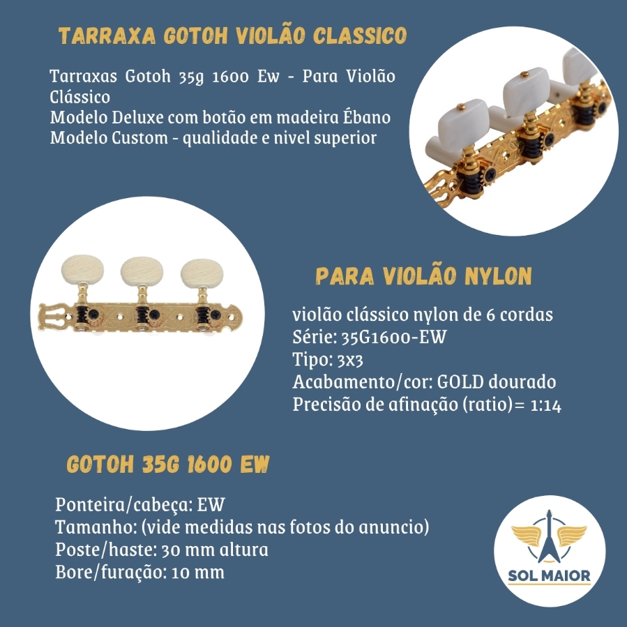 Tarraxa Gotoh Violão Clássico nylon 35G1600-EW Gold - Grupo Solmaior