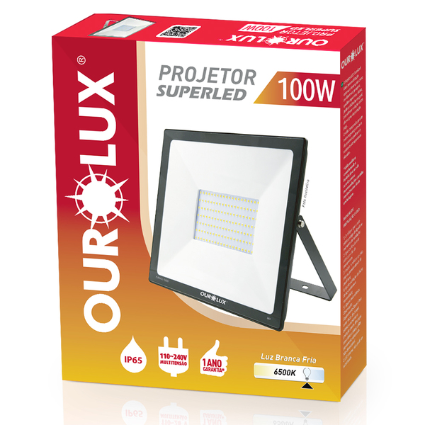 Refletor Led Ourolux 100w 6500k Preto