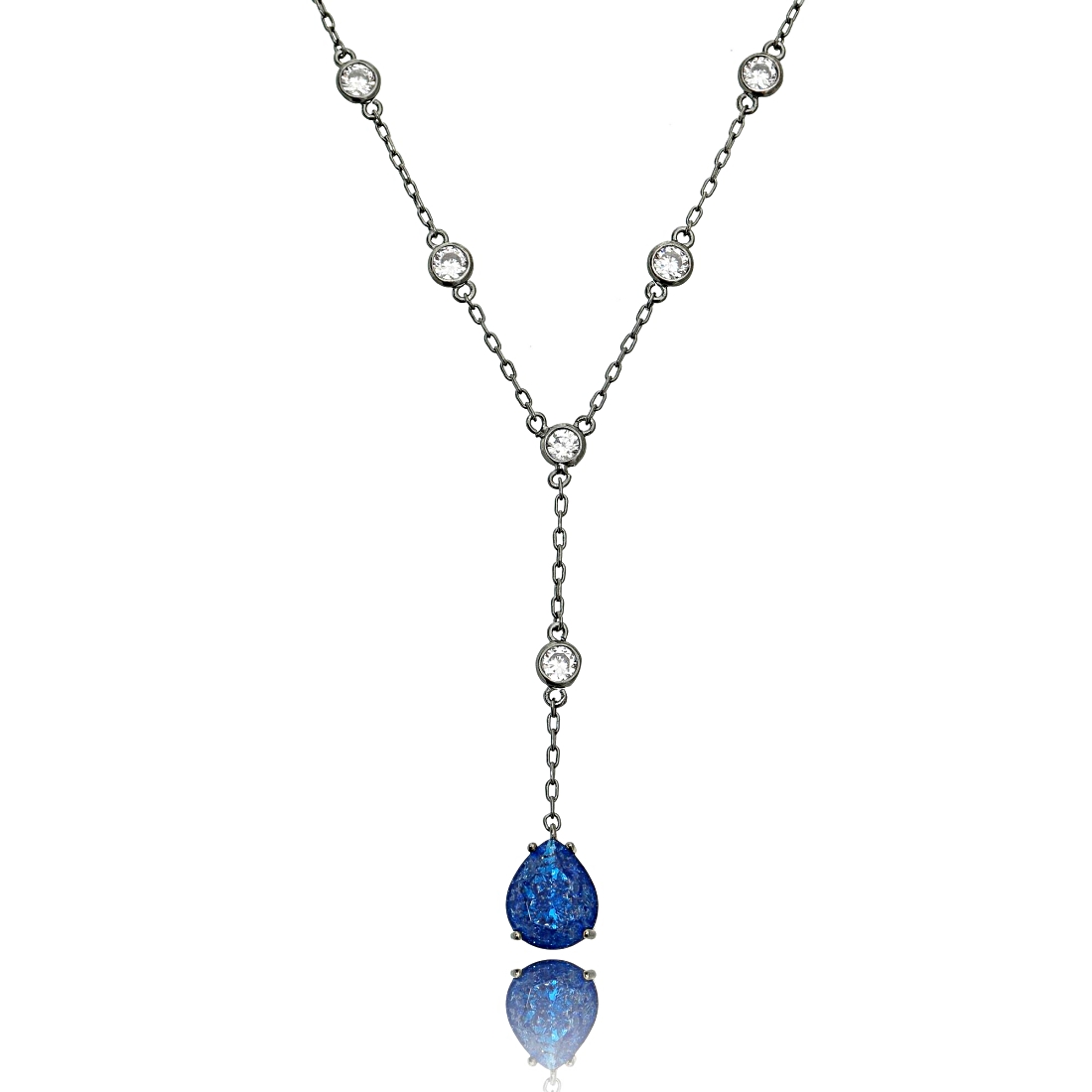 Colar Gravatinha Azul Safira Fusion e Zircônia Cristal Semijoia Luxo Ródio Negro  - Soloyou