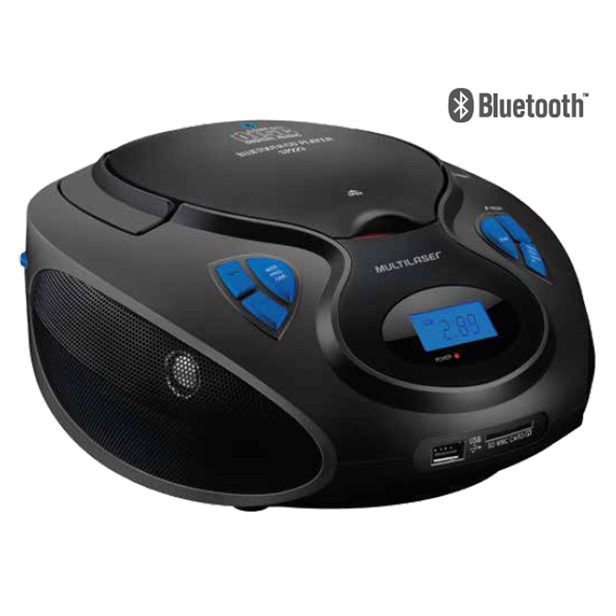 Caixa de Som Radio Boombox Bluetooth 20W RMS CD/USB/SD/FM/AUX Preto SP223