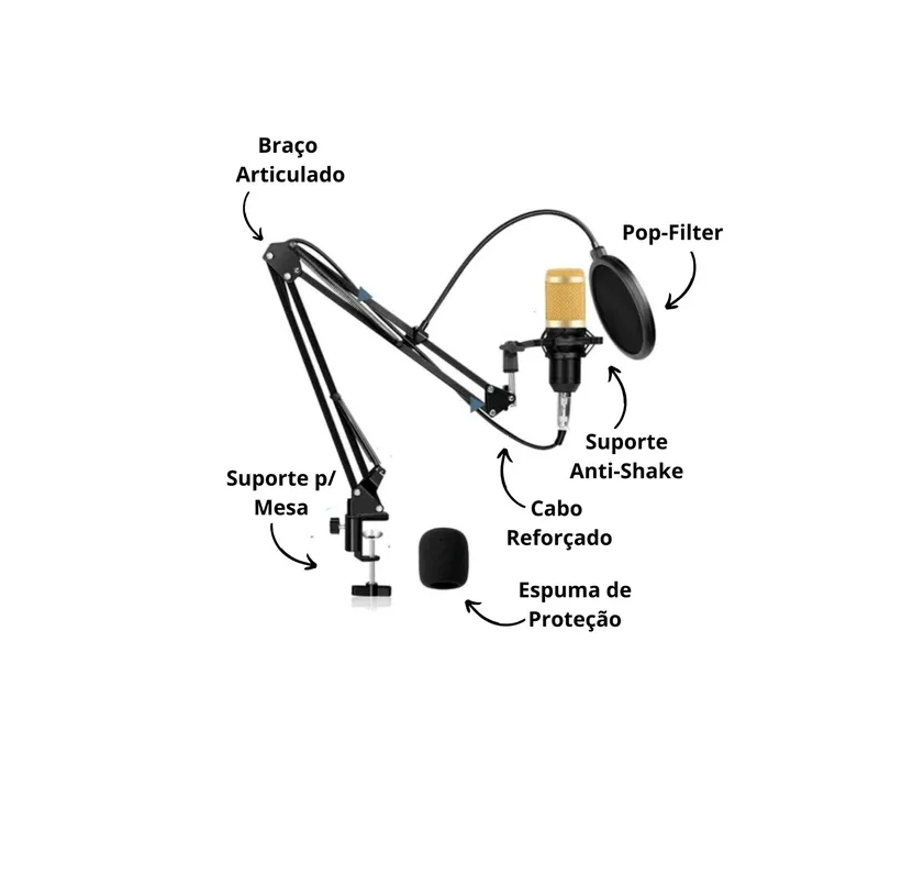 Kit Microfone Condensador Cardioide Unidirecional Estúdio MT1026