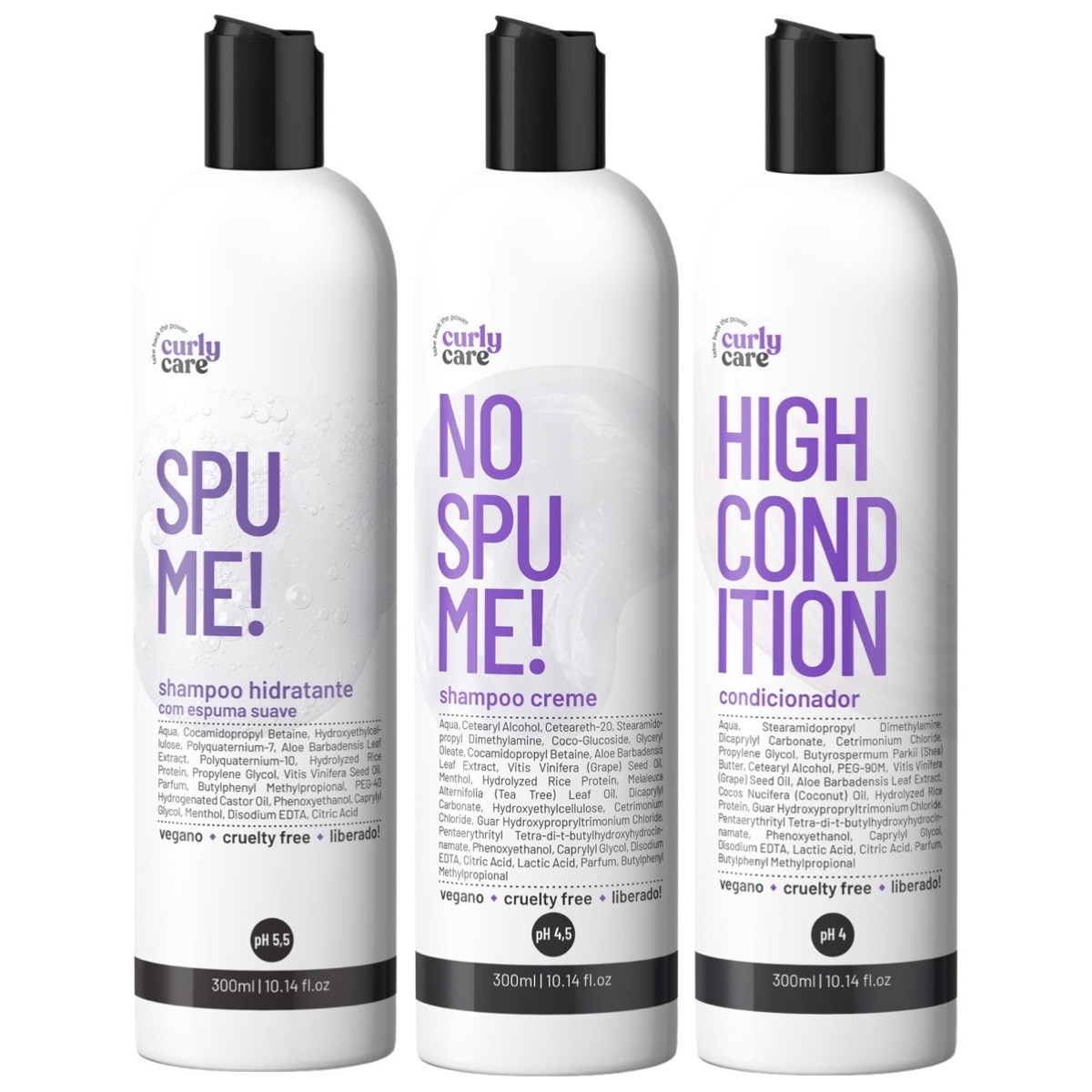 Kit Curly Care Spume, No Spume e High Condition 3x300ml