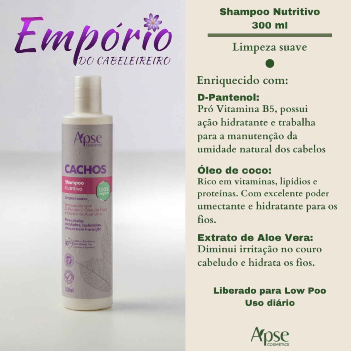 Shampoo Apse Cachos Nutritivo Limpeza Suave 300ml