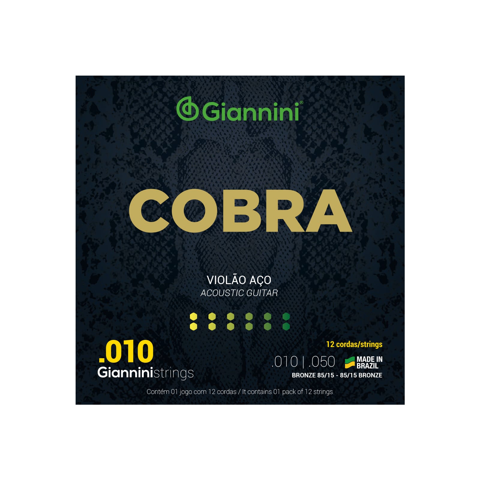 Encordoamento Giannini Cobra Violao 12 Cordas (0.10) GEEF12M Bronze
