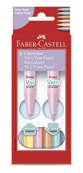 Canetinha Faber Castell - Ponta Vai e Vem - 6 Cores Pastel