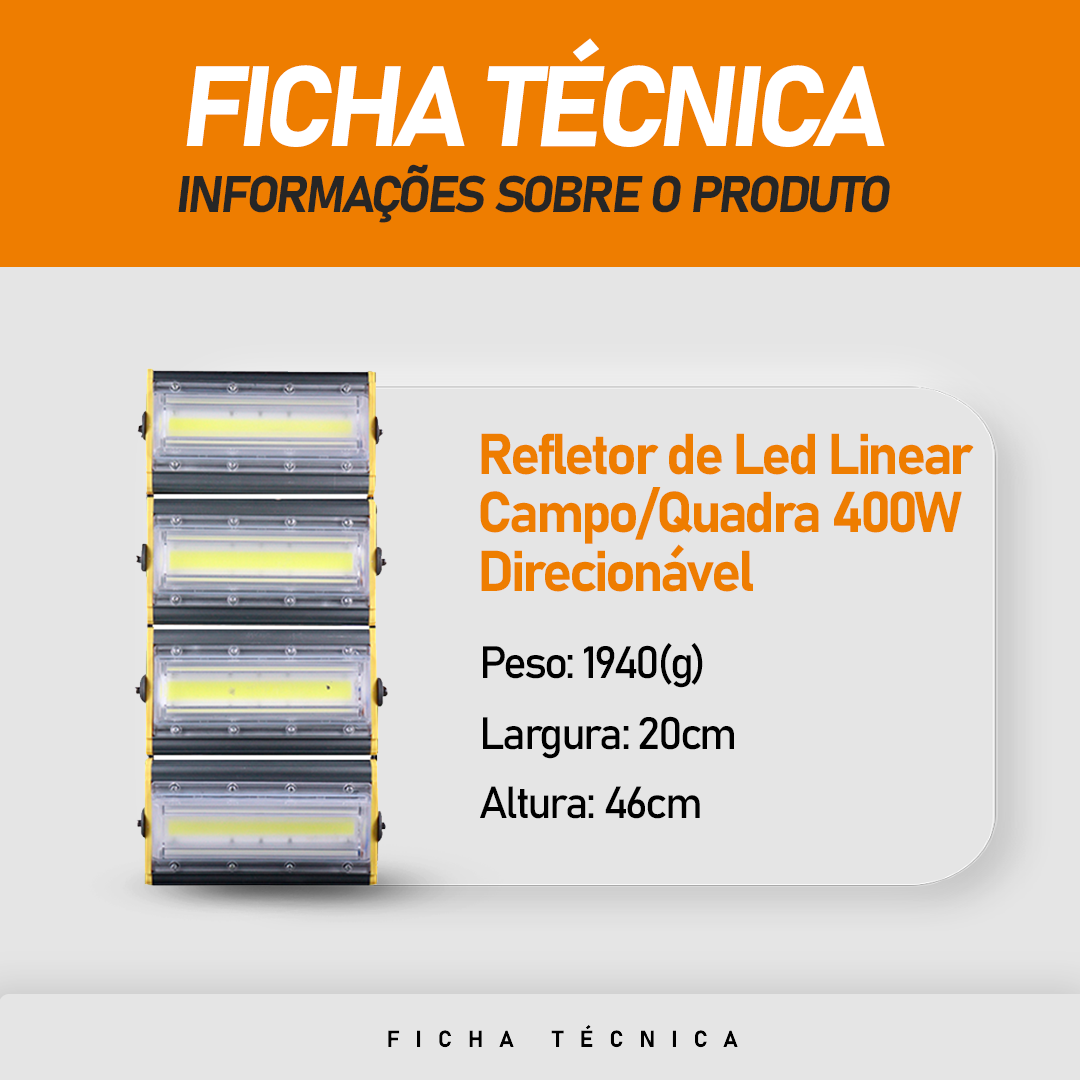 Refletor 400w de Led Linear Torre para Campo | Quadra | Ginásio IP68 Flood Light - Direcionável Modelo 2021