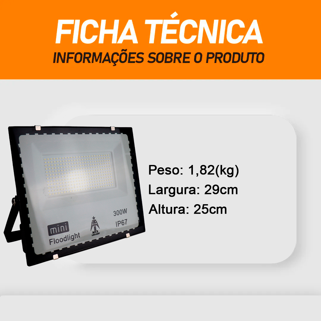 Refletor Holofote 300w de LED SMD IP67 Branco Frio Modelo Mini