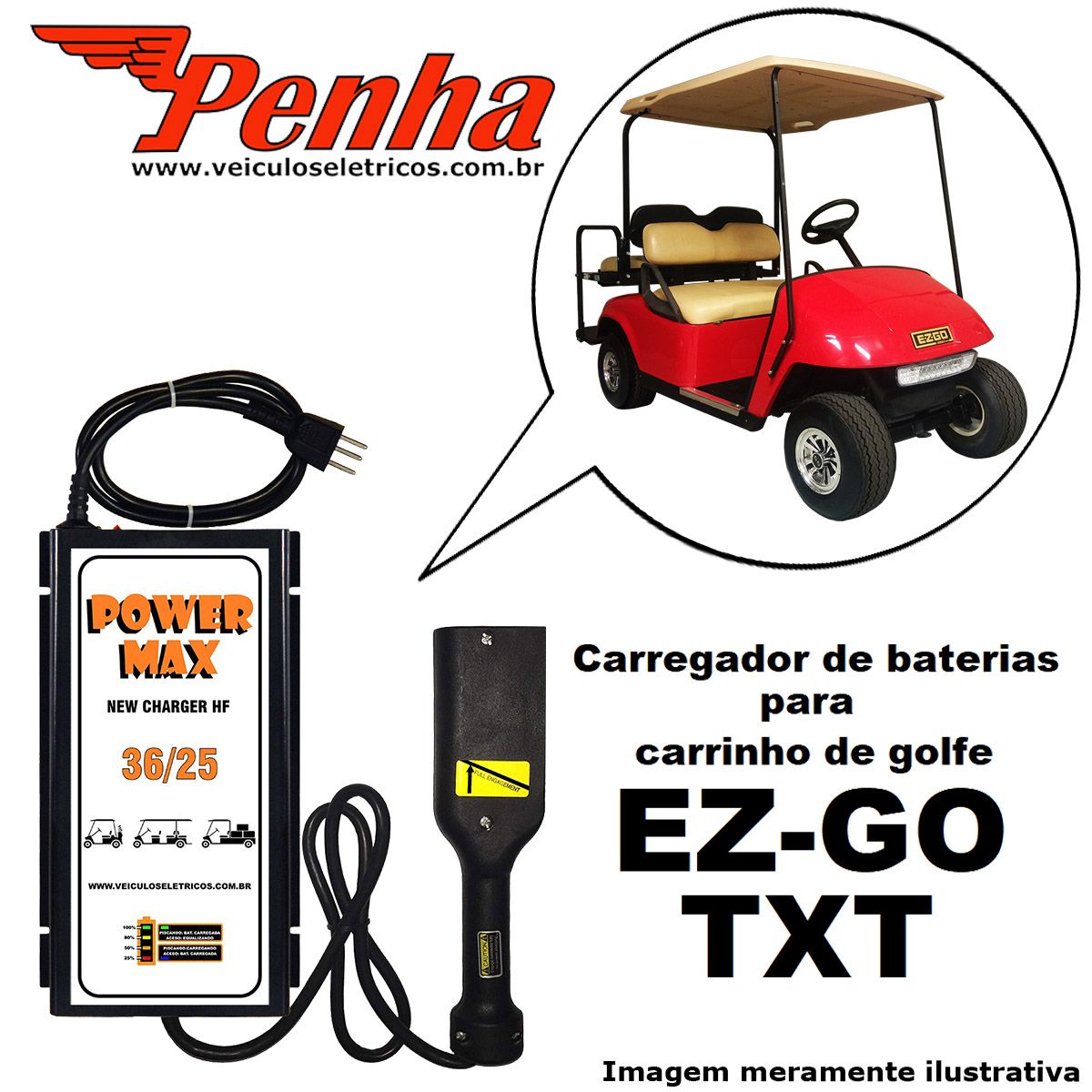 Carregador de Baterias para Carrinho de Golfe EZGO TXT