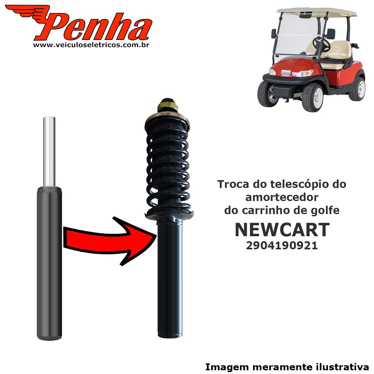 Amortecedor dianteiro para carrinho de golfe Newcart (substítuição do telescópio)