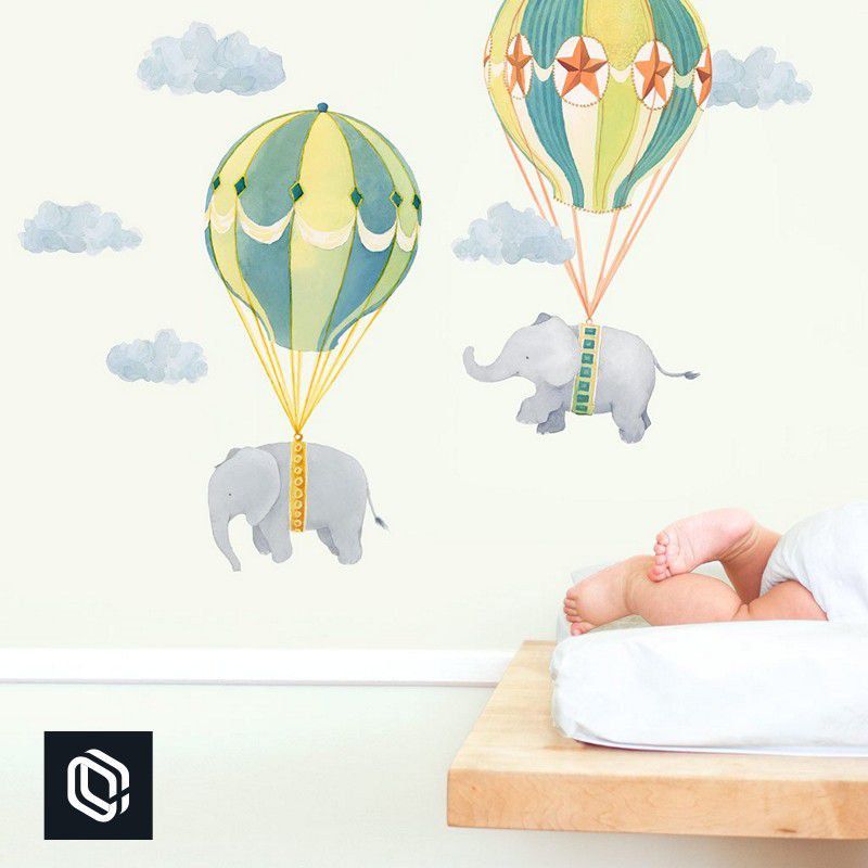 Bebê adesivo de parede balões colorido elefantes para berço