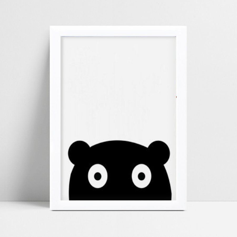 Quadro infantil decoração quarto urso preto espiando
