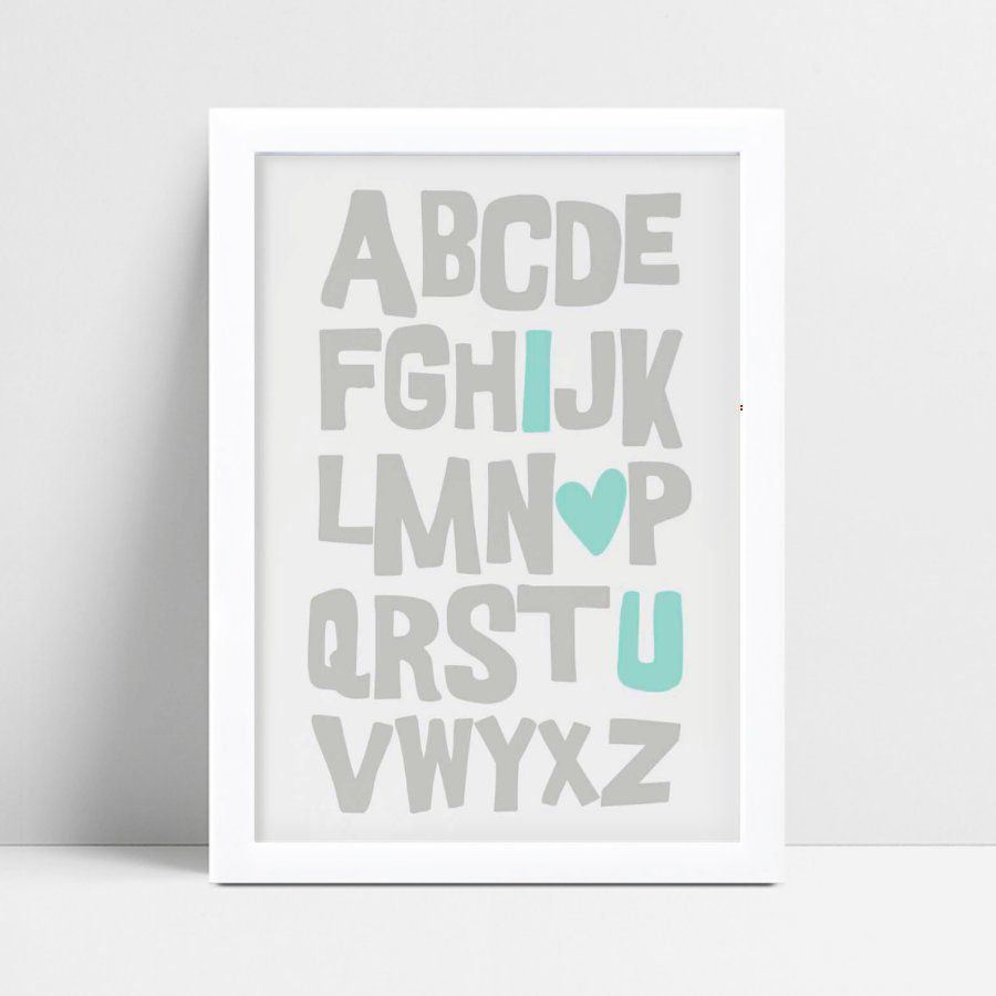 Quadro Poster Infantil alfabeto abc cinza