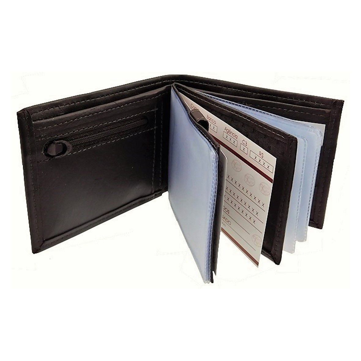 Carteira 12 - Masculina de Bolso em Couro (290TN12) Porta Cartão, Cédula, Cheque, Divisória de Notas, Níquel, RG