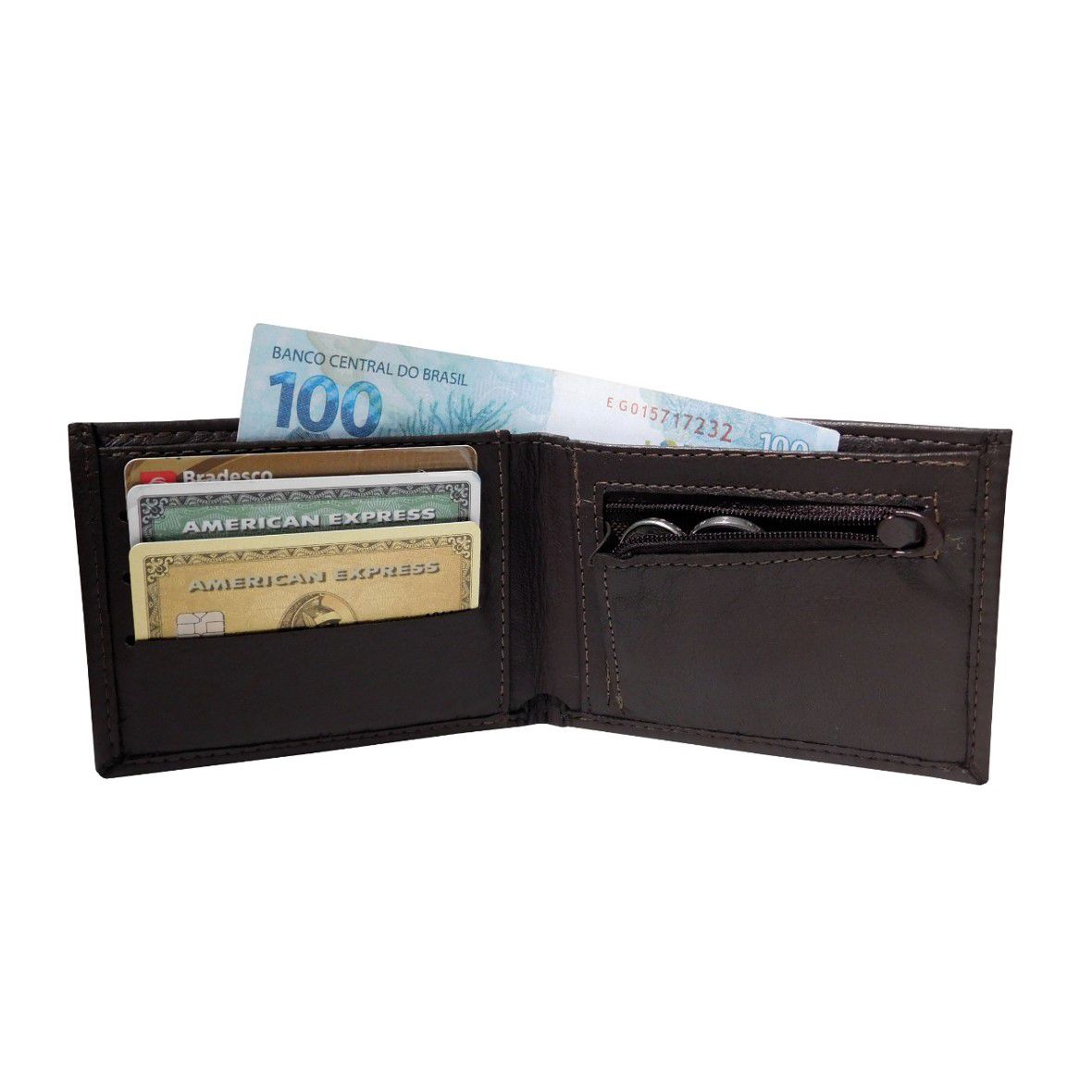 Carteira 45 - Masculina de Bolso em Couro (643TN45) Sem Plásticos - Porta Cartão, Moedas, Documento, RG, CNH, Dinheiro