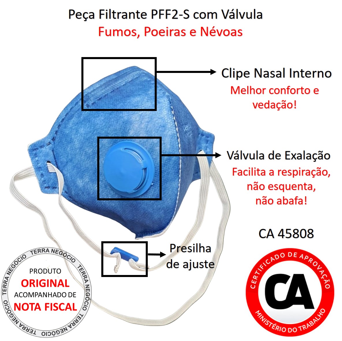 Máscara Semifacial Filtrante PFF2 Com Válvula Azul Safety Plus - CA 45808