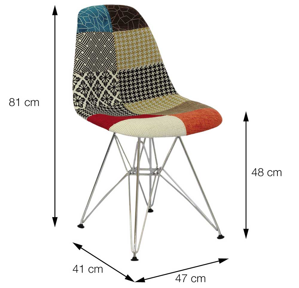 Cadeira Eames Estofada Patchwork Base Cromada OR Design