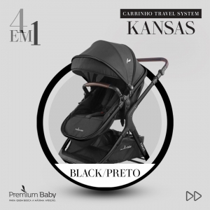 Carrinho de Bebê Passeio Kansas Black / Preto (0 a 15KG) - Premium Baby