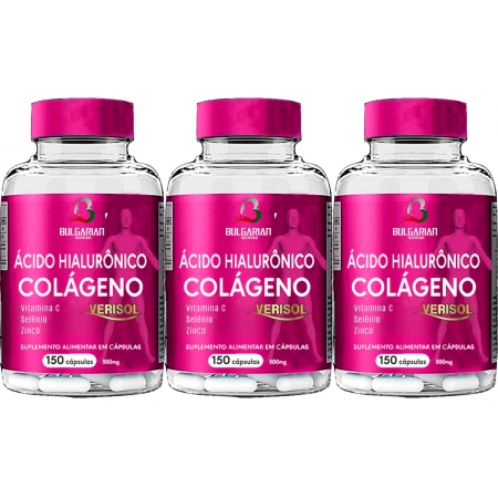 3x Ácido Hialurônico + Colágeno Verisol 150 Capsulas 500mg - Bulgarian