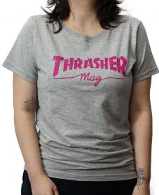 Camiseta Baby Look Thrasher Mag Logo Cinza