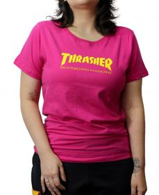 Camiseta Baby Look Thrasher Skate Mag Pink