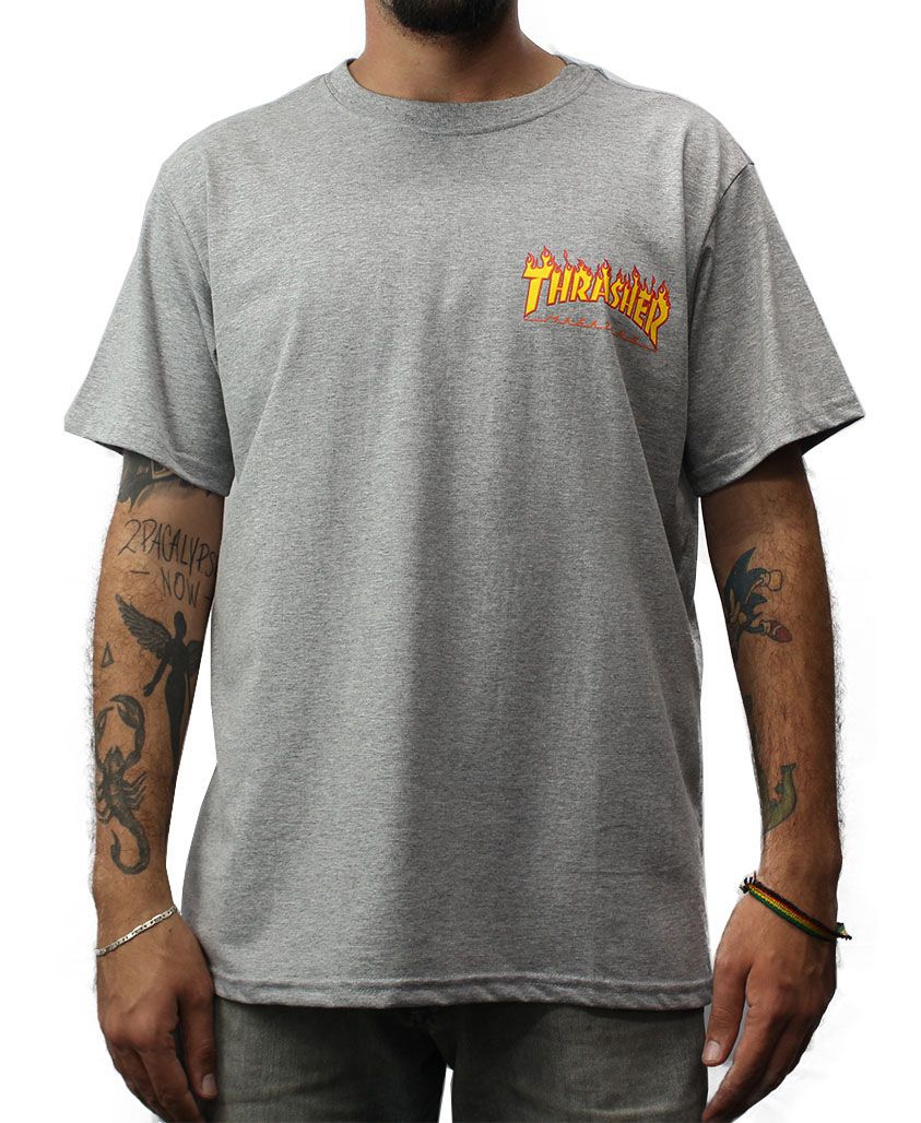 Camiseta Thrasher Magazine Flame Bottom Cinza