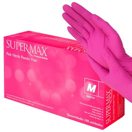Luva Nitrílica Supermax Rosa Xp / P / M / G 100 Und