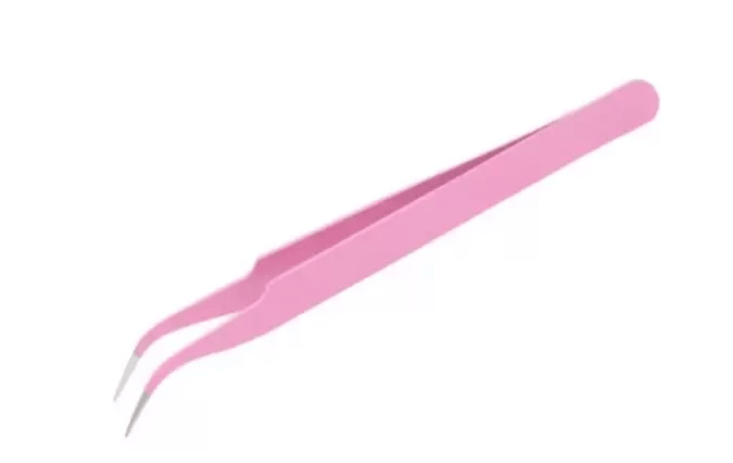 Pinça rosa curvada para alongamento de cilios - Fan Nails