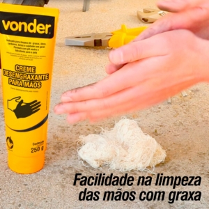 Creme Desengraxante para Mãos VONDER 250g com Hidratante Limpa Graxa Óleo Tinta - Kit com 3 und