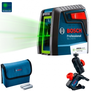 Nível a Laser BOSCH GLL 2-12 G  Green Autonivelante Professional + Suporte Flexível Bolsa e Pilhas