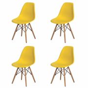 Kit 4 Cadeiras De Jantar Charles Eames Eiffel Amarela Com Base De Madeira