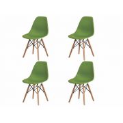 Kit 4 Cadeiras De Jantar Charles Eames Eiffel Verde Base De Madeira
