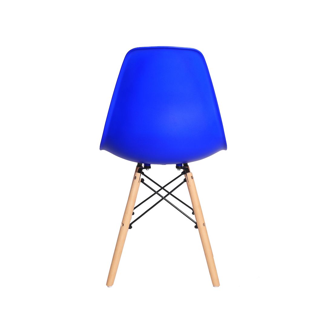 Cadeira De Jantar Charles Eames Eiffel Azul Bic Base De Madeira