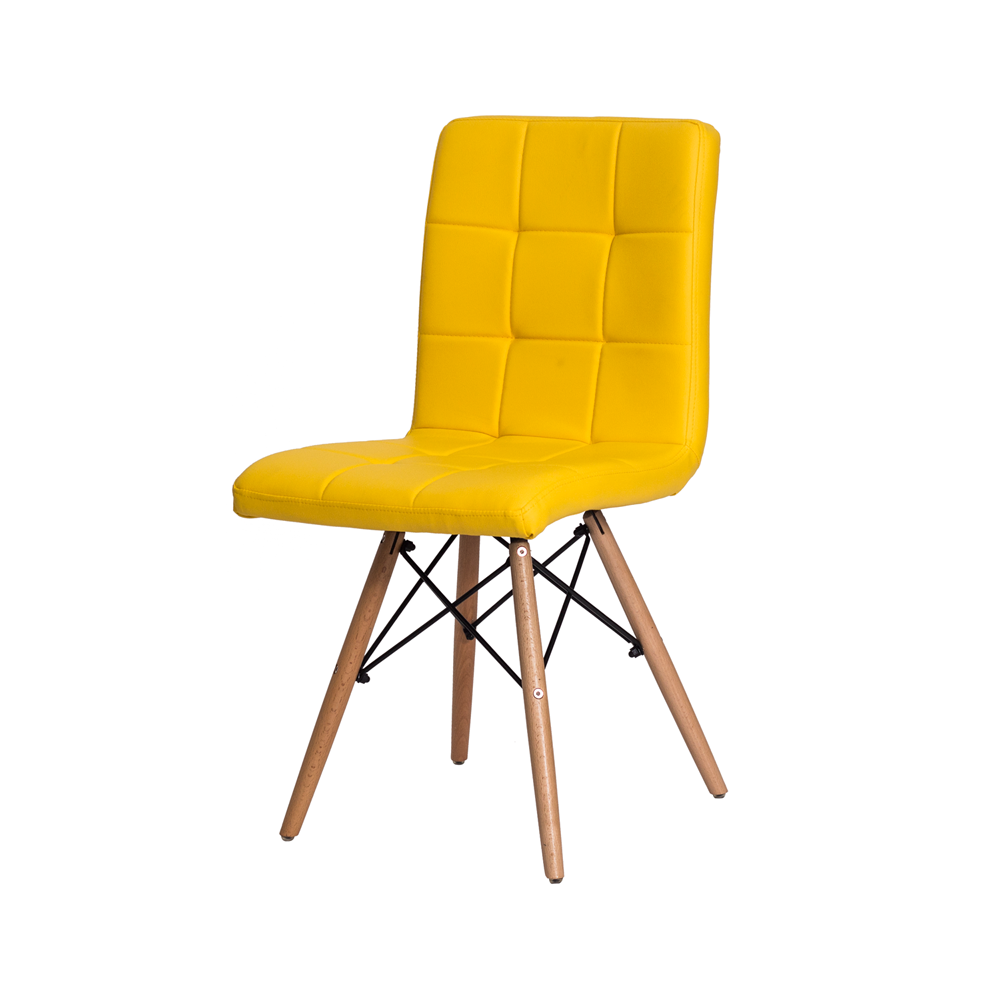 Cadeira De Jantar Charles Eames Gomos Amarela Com Base De Madeira