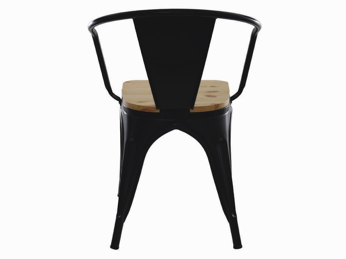 Cadeira Para Mesa Sala De Jantar Tolix Iron Industrial Preta Com Braço E Assento De Madeira