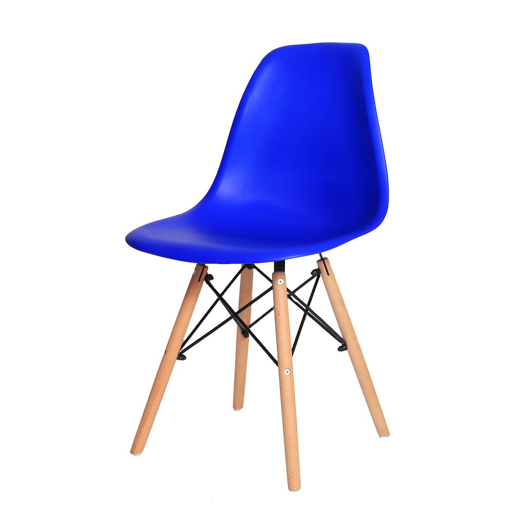 Kit 3 Cadeiras De Jantar Charles Eames Eiffel Azul Bic Base De Madeira