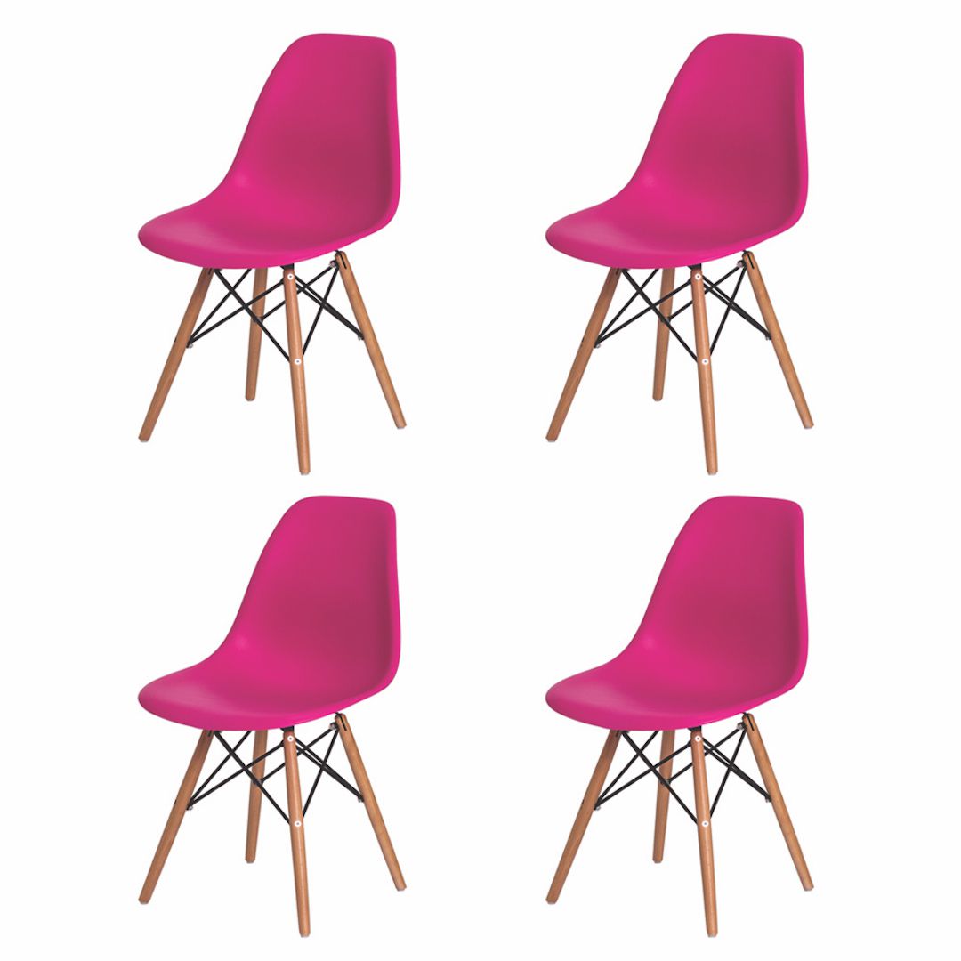 Kit 4 Cadeiras De Jantar Charles Eames Eiffel Pink Base De Madeira