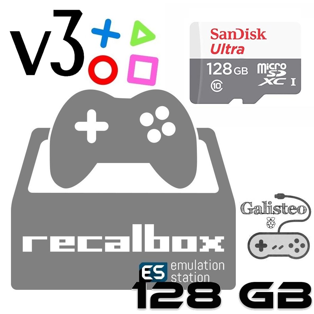 Micro sd 128GB - Galisteo Cobalto v3 - Rasp Pi3 B/B+ Recalbox 6.1 DragonBlaze