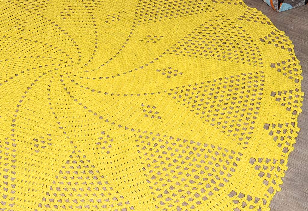 Tapetão de Sala Redondo em Crochê - Amarelo