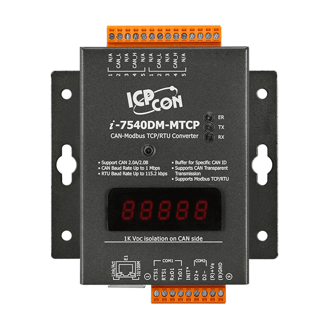 I-7540DM-MTCP - Conversor CAN para Ethernet / Modbus TCP / Modbus RTU (caixa metálica) (RoHS)ersor CAN para Ethernet/Modbus