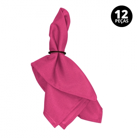 Kit 12 Peças Guardanapo de Tecido Liso Pink com Bainha para Mesa Posta