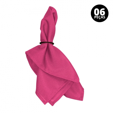 Kit 6 Peças Guardanapo de Tecido Liso Pink com Bainha para Mesa Posta
