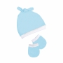 Kit 2 Peças Touca Nozinho e Luvas Ajustável com Punho Bebê Hipoalergênico Malha Azul Bebê