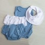 Kit 4 Peças com Body Regata Tapa Fraldas e Bandana Impermeável Infantil Malha Liso Branco e Azul Bebê