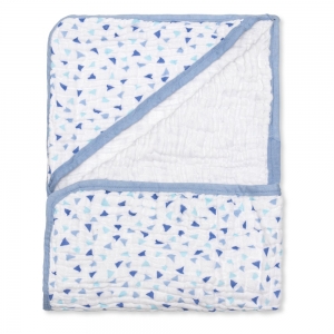 Toalha de Banho Fralda Infantil Soft Premium Bebê Hipoalergênico com Capuz Triângulos Azul