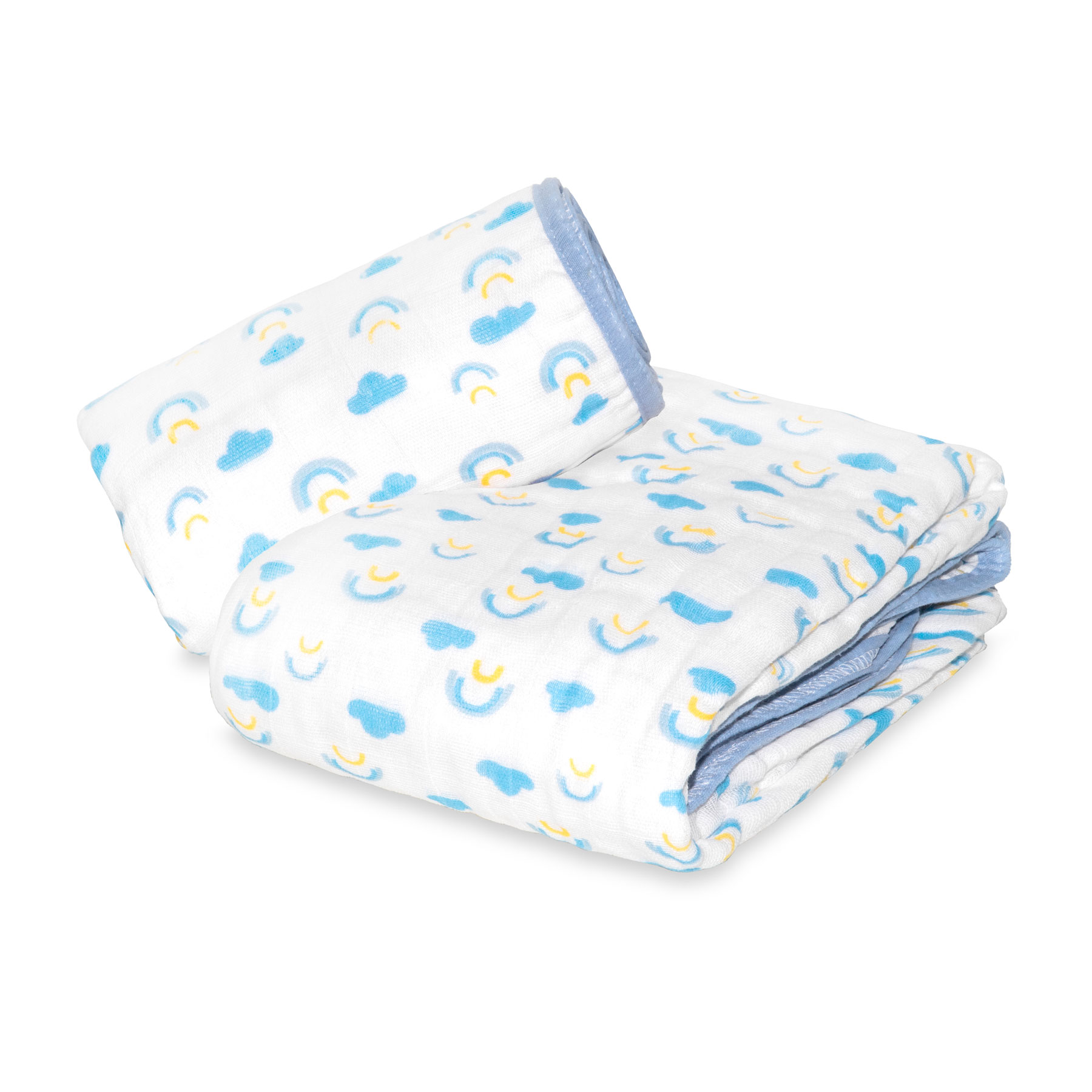 Cobertor Manta Dupla Face Bebê Hipoalergênico de Fralda Soft Premium Arco-Íris Azul