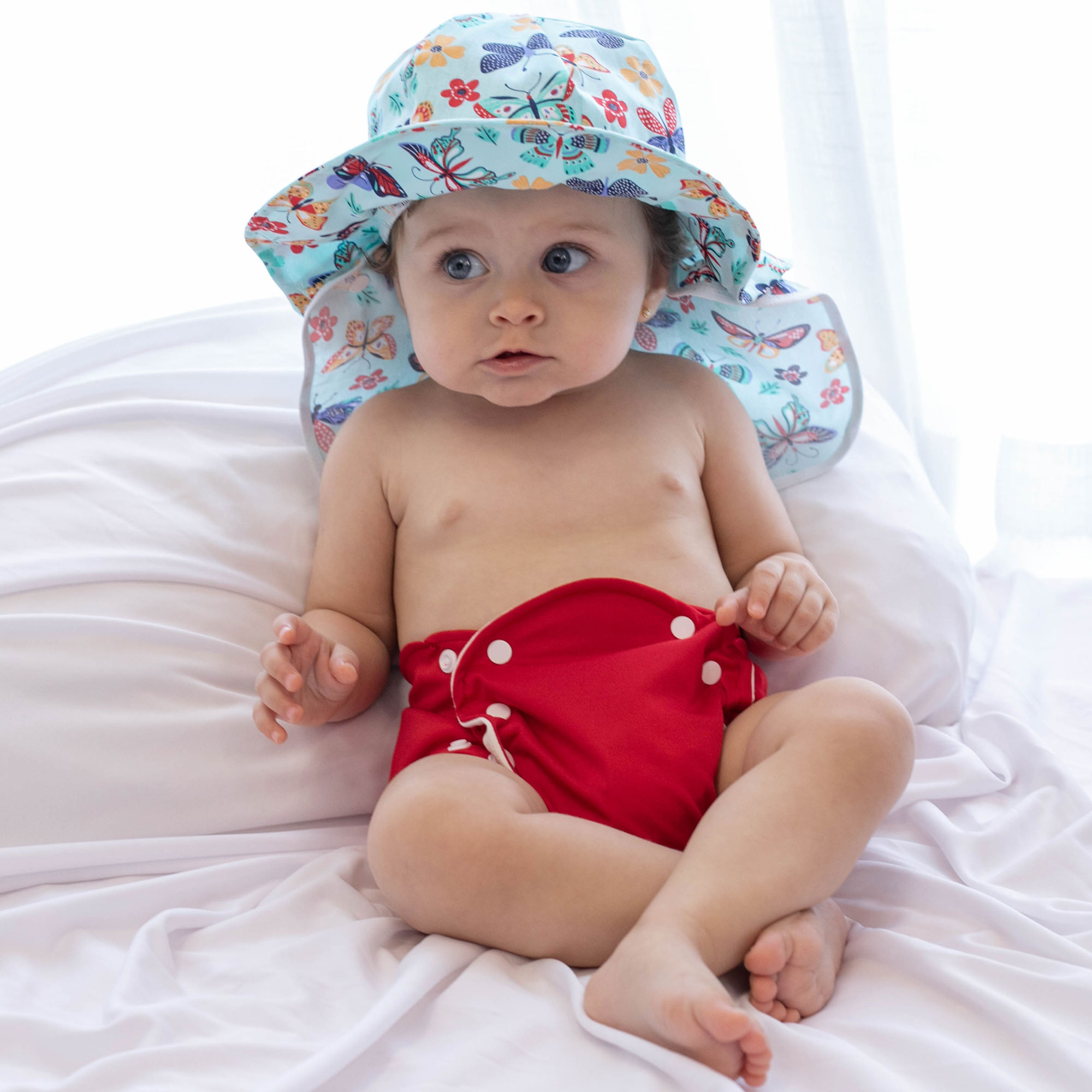 Fralda Ecológica e de Piscina Reutilizável Bebê 2 em 1 com Absorvente de Pano 1 à 12 Meses Vermelho